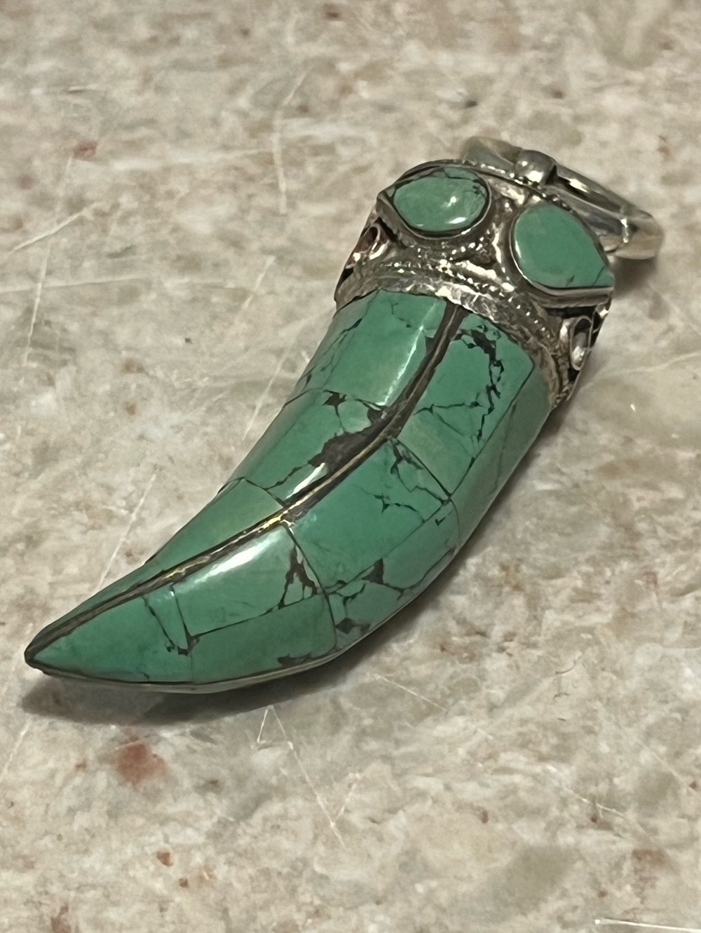 Vintage Turquoise Stone Horn Pendant with Accents